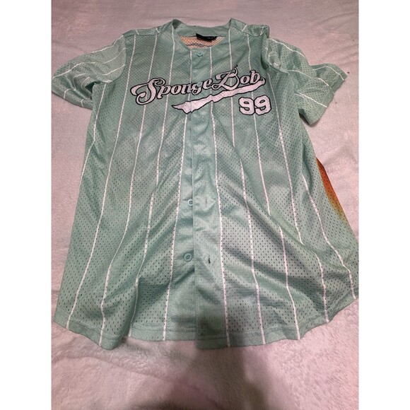 SpongeBob SquarePants Nickelodeon #99 Baseball Jersey Teal Blue •‎ Medium - Picture 2 of 8